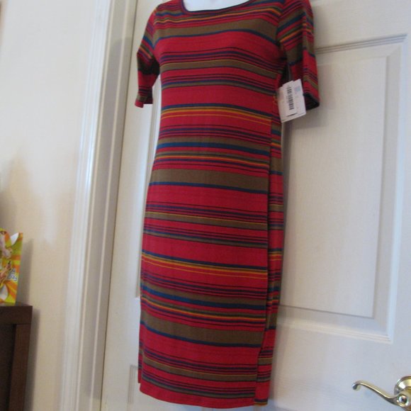 * 2/$15 LuLaRoe Julia Dress XS NWT $46 Red Stripe Stretch Body Con Sheath - Picture 4 of 4